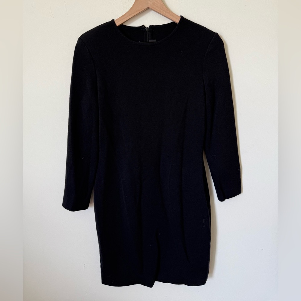 St John Knit Black 3/4 Sleeve Sheath Dress Size 6 Rayon Wool Blend